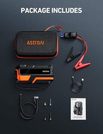 AstroAI MF16 Powerbank для запуску авто з компресором 150 PSI, 6000A, для 12V авто, мотоциклів, SUV, з LED-дисплеєм, помаранчевий