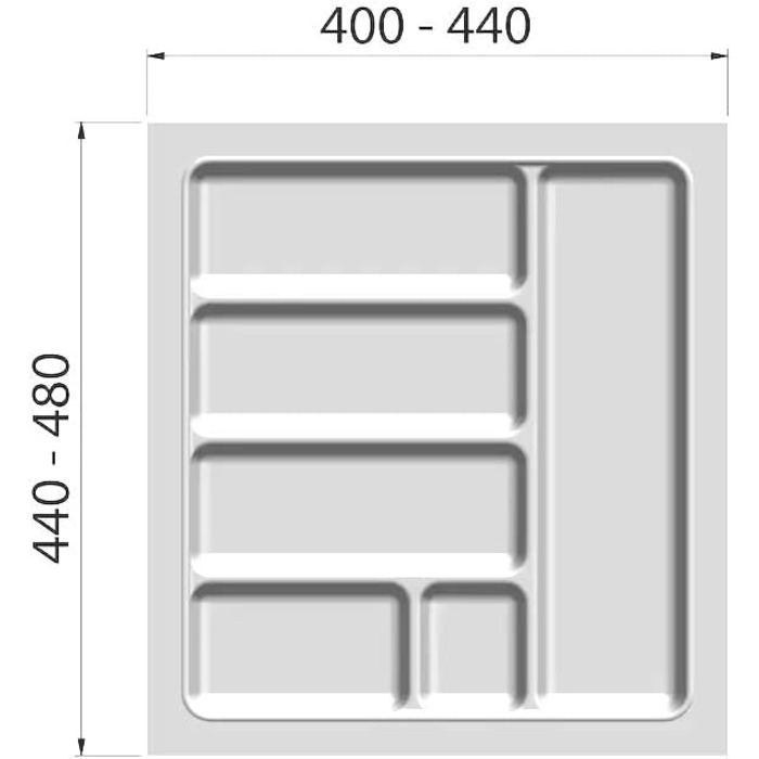Лоток для столових приборів 50 см білий пластик 6 відділень 440 x 480 мм підходить для шухляди 50 см можна вирізати за розміром