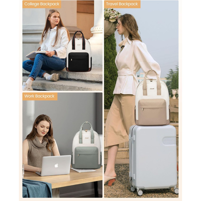 Сумка-рюкзак LOVEVOOK для жінок, з відділенням для ноутбука, водонепроникна, для подорожей, роботи, навчання, універсальна, 1-hellgrün-beige (15,6 дюймів, сіро-рожевий)
