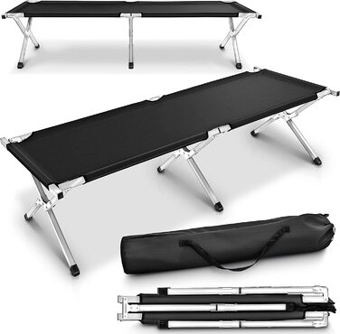Ліжко для кемпінгу TRESKO XXL 190 x 64 x 44 см трубчасте металеве - Вантажопідйомність до 150 кг - в різних кольорах (Чорний) 190 x 64 x 44 см Чорний