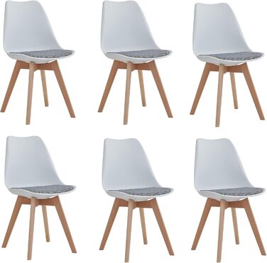Стільці для їдальні в скандинавському стилі, ретро-дизайн, м'які, для кухні/офісу, з масивних букових ніжок (набір 6 шт., білий)