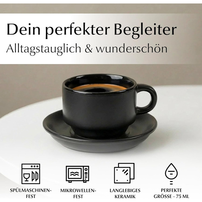 Набір кавових чашок Miamio Le Papillon (Чорний) 6 шт. по 75 мл з підставкою та стійкою