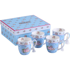 Набір чашок для кави London Boutique K414, 330 мл, рожевий, 4 шт. (Rose Blue), Porzellan, Vintage/Retro стиль