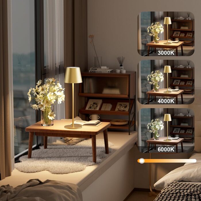 LED настільна лампа K-Bright 2 шт. з регулюванням яскравості, акумуляторна, бездротова, 3000K/4000K/6000K, USB-C, IP54, білий колір