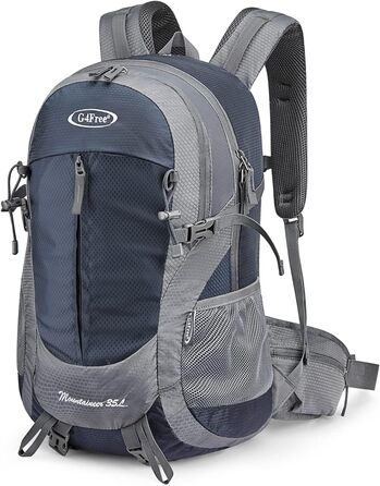 Водонепроникний туристичний рюкзак з чохлом від дощу Відкритий рюкзак Трекінгові рюкзаки для кемпінгу походів і скелелазіння (синій з сірим), 4Free 35L