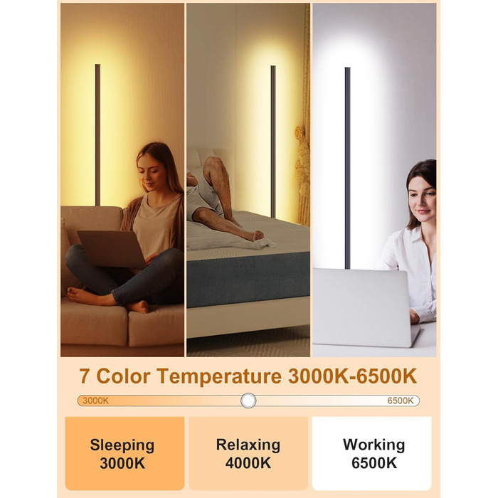 LED торшер для вітальні, білий з пультом ДУ, RGB 16 млн кольорів, синхронізація з музикою, 140 см, кутова лампа для ТБ, спальні, ігрової кімнати