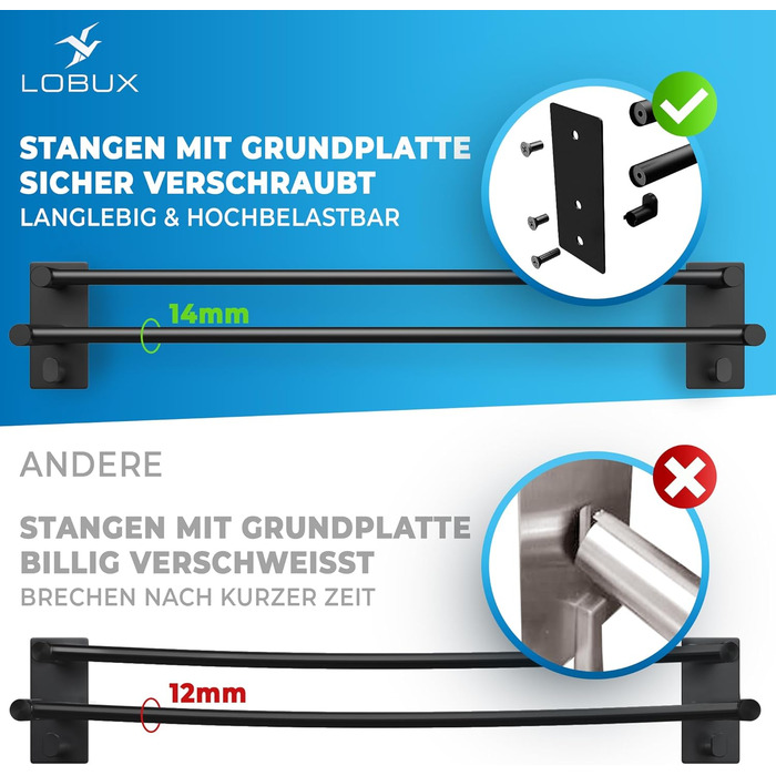 Тримач для рушників без свердління, чорний, 80 см, нержавіюча сталь, подвійний, самоклеючий, з 2 гачками, для ванної кімнати, душової кабіни, кухні