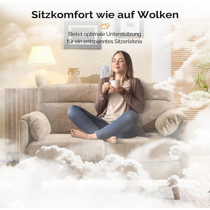 Диван Bonnlo 2-місний, компактний, 125 см, тканинний, з м'якими підлокітниками, для офісу, вітальні, спальні, кабінету, легка збірка, льон, коричневий