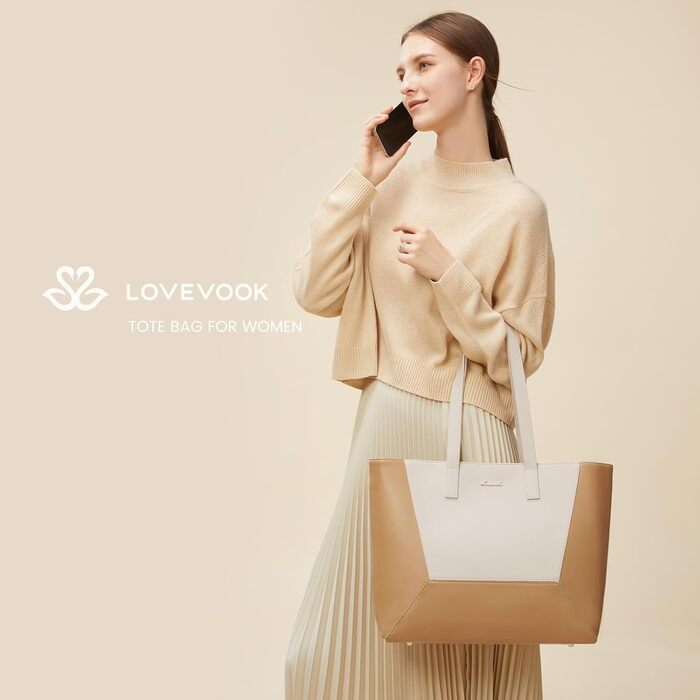 LOVEVOOK Сумка-шоппер з натуральної шкіри, велика, на плечі, для жінок, коричнева (бежево-коричнева, M)