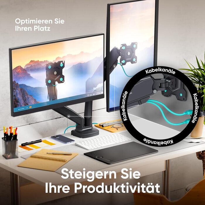 Кріплення для монітора ONKRON G160-W (2 монітори) - газ. підйомник, VESA 75x75-100x100, для моніторів 13-32