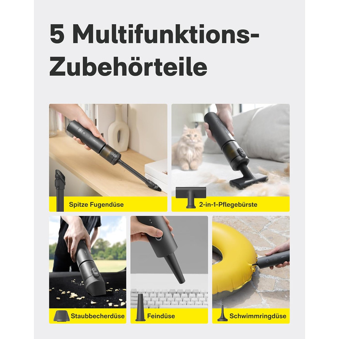 Акумуляторний ручний пилосос HOTO 20000Па 4-в-1 для авто, дому та клавіатури, бездротовий міні-пилосос з функцією обдуву