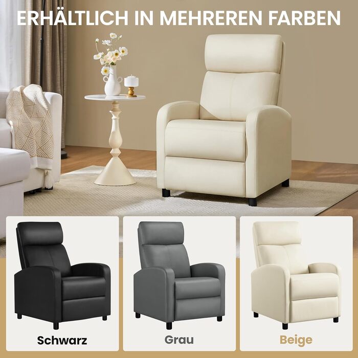 Крісло-релакс Yaheetech з регульованою підніжкою, крісло для телевізора, диван-крісло, крісло для відпочинку (Бежеве, штучна шкіра)