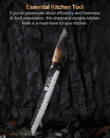 Ніж кухарський XINZUO Damaststahl серії Mo, 19.3 см - професійний, з лезом з дамаської сталі, кухонний ніж, мультифункціональний, з ергономічною ручкою з білого дуба