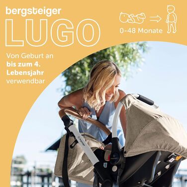 Дитяча коляска Bergsteiger Lugo 3в1 | Комплект з аксесуарами: автокрісло, прогулянковий блок, сонцезахист та вітрозахисний чохол | Isofix база доступна, колір: коричневий | Рама: срібна