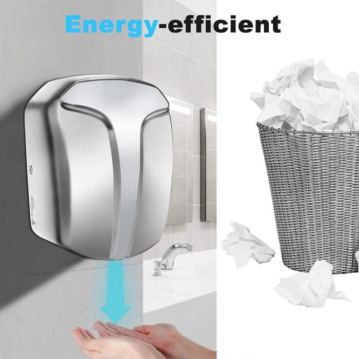 Електричний сушар для рук QL автоматичний з HEPA-фільтром, нержавіюча сталь, настінний, 1150W, срібний