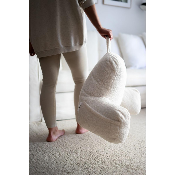 Подушка для спини з підлокітниками Flumi для читання, перегляду телевізора та відпочинку. Зручна подушка для ліжка та дивана з знімним чохлом, м'яка піна, з ручкою (Бежевий Boucle)