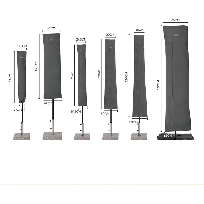 Захисний чохол для парасольки від сонця, 260x65 см, сірий