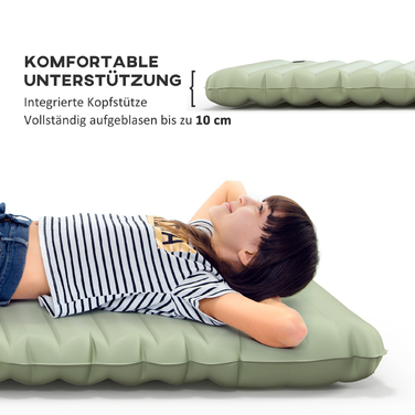 Водовідштовхувальний повітряний матрац Outsunny Camping Sleeping Mattres, з сумкою для перенесення ножного насоса, зелений до 80 кг для пригод на свіжому повітрі