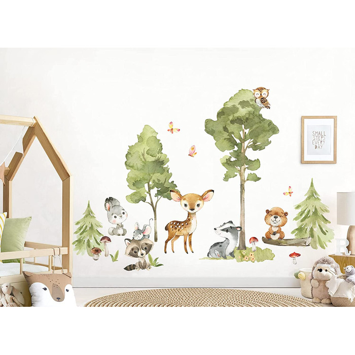 Наклейка на стіну із зображенням лісових тварин Грандора для дитячої кімнати, наклейка на стіну із зображенням лисиці, оленя, дерева, прикраса на стіну, фреска XL - 154 x 105 см (ШхВ), DL771, XL - 140 x 96 см (ШхВ)