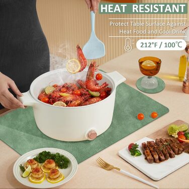 Набори підставки під гаряче та серветки 6 шт. | Коричневе шкіряне покриття з ефектом крави | Стійкі до подряпин, водонепроникні | Для обіднього столу, кухні, квартири | Зелений та сірий набір 6 шт.