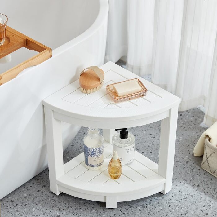 Двомісний стілець для душу Eck-Duschhocker, водонепроникний, з полівудних матеріалів, білий. Зручний стілець для душу та ванної кімнати, стійкий, з регульованими ніжками.