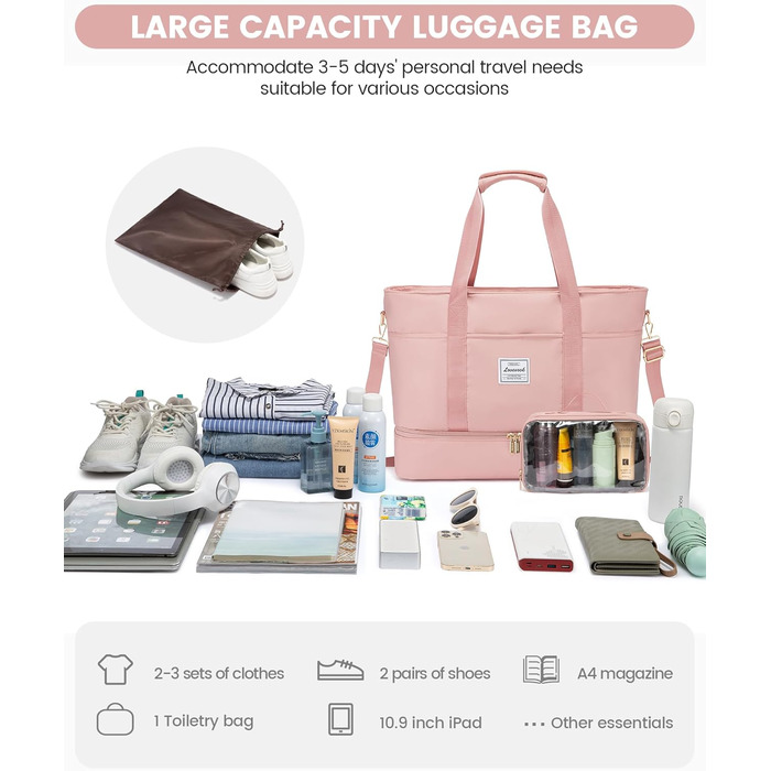 Сумка-трансформер LOVEVOOK для подорожей: водонепроникна дорожня сумка-шоппер з відділенням для взуття, спортивна та пляжна сумка, ідеальна для Ryanair