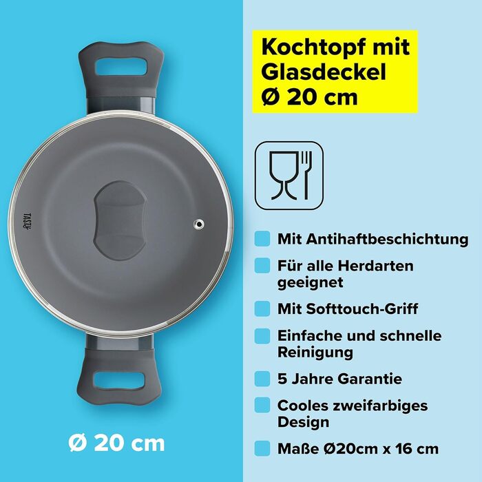 Wok антипригарний Tasty 28x7,8 см з нержавіючої сталі, індукційний, з м'яким дотиком, 20 см каструля