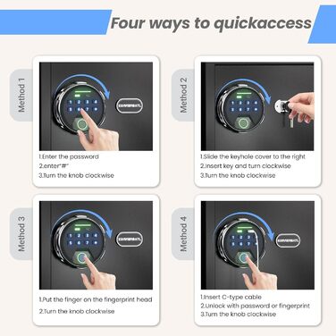 Сейф з відбитком пальця з LED-підсвічуванням – біометричний сейф з тихим відкриванням, підсвічуванням клавіатури, нержавіюча сталь, захист від викрадення