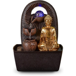 Джерело води Zen'Light від Zimmerbrunnen з Буддою та LED-підсвічуванням. Сучасна декорація для медитації та релаксації. Об'єкт Фен-Шуй, висота 26 см, колір горіх (Bhava)