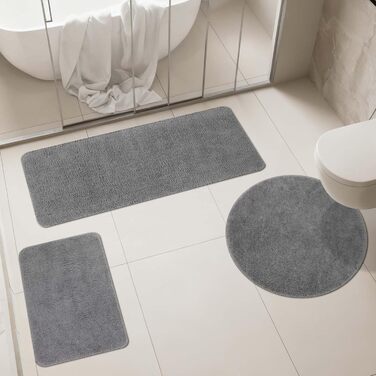 Комплект килимків для ванної кімнати Famibay: неслизькі, м'які, швидковисихаючі, сірого кольору. 3 шт. (40x60 + 45x120 + 60x60 см)