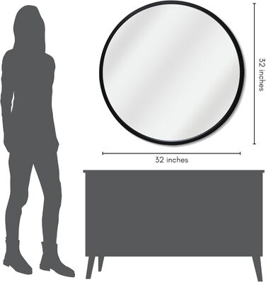 Дзеркало овальне Americanflat Spiegel Oval 30x61 см з чорним пластиковим каркасом для ванної, вітальні або спальні