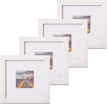 Рамка для фотографій Muzilife 4 шт. 20x20 см зі скляною панеллю-настінна фоторамка для портрета / галереї з паспарту 10x10 см (біла)