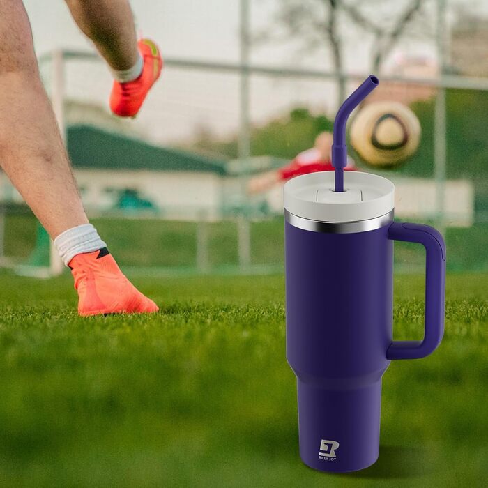 Термокружка-пляшка 1200 мл з трубочкою та антиковзним ручним захопленням, без BPA, з подвійними стінками для ізоляції, для автомобіля, офісу, відпочинку на природі (Пастельно-рожевий, Біло-рожевий, Глибокий фіолетовий)