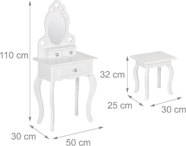 Дитячий туалетний столик з дзеркалом і табуретом Relaxdays, 110x50x30 см, від 3 років, білий