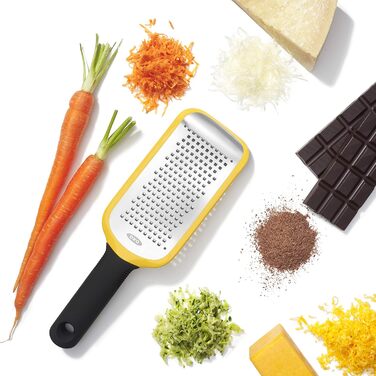 OXO Good Grips Терка кулінарна прямокутна з контейнером для збору з нержавіючої сталі, для овочів та іншого, срібна/чорна (середня)