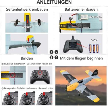 Літак на радіокеруванні HAWK'S WORK P-51D Mustang 2.4GHz, 6-осьовий гіростабілізатор, готовий до польоту, для дітей та початківців (сірий)