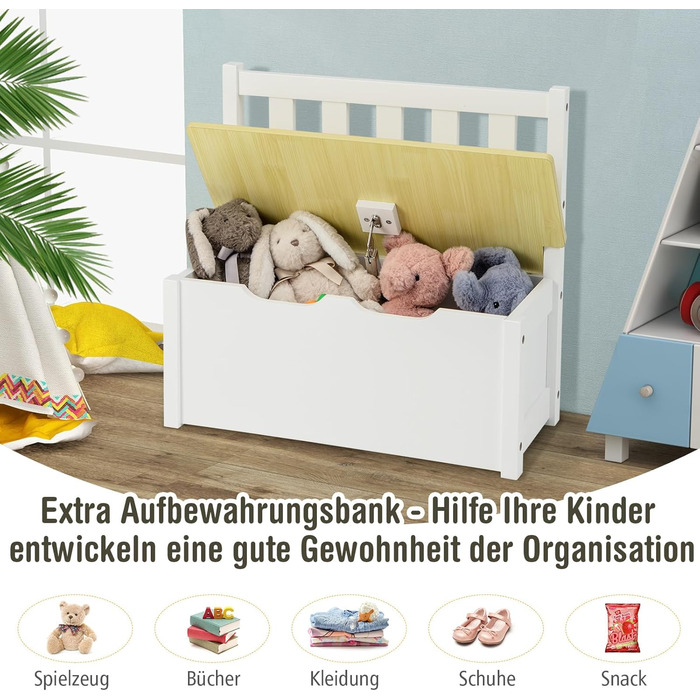 Дитяча меблева група COSTWAY з місцем для зберігання: стіл для малювання з 2 стільцями та лавка. Зроблено з екологічного дерева FSC, для дітей від 3 років (сірий/натуральний колір)