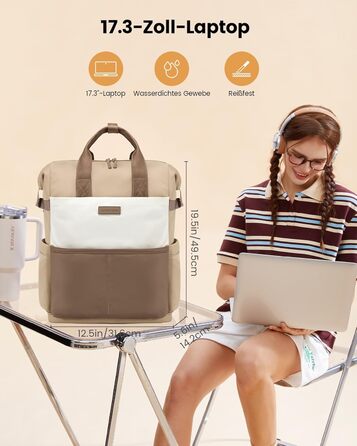 LOVEVOOK Рюкзак для жінок з відділенням для ноутбука 15.6 дюймів, шкільний, для подорожей, університету, бізнесу, водонепроникний (17,3 дюйми, Хакі)