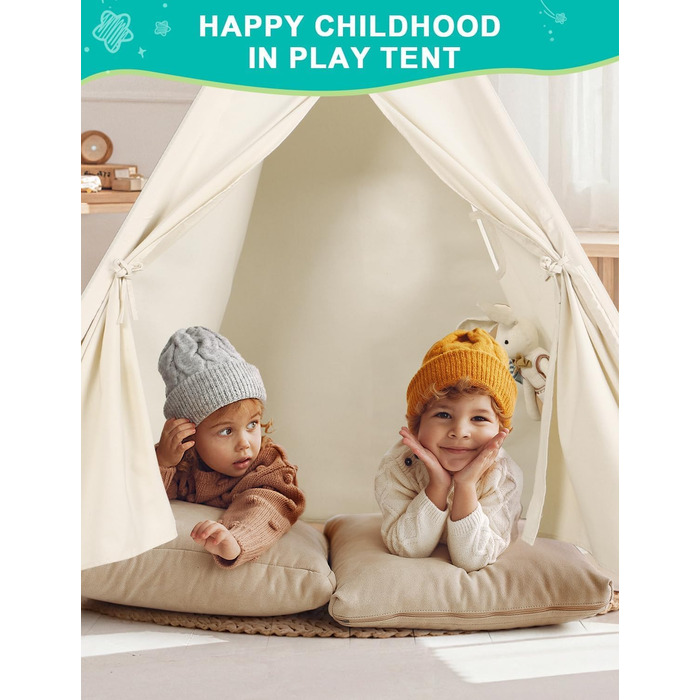 Дитяче намет Wilwolfer Tipi: намет-типі, ігровий будиночок для дітей, сумка для зберігання, полотняний намет для гри в приміщенні та на вулиці