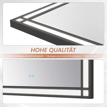 Дзеркало для ванної кімнати AQUABATOS LED з підсвічуванням 50x70 см, імітація вікна, сенсорне регулювання, антизапар, чорний алюмінієвий каркас, індустріальний стиль