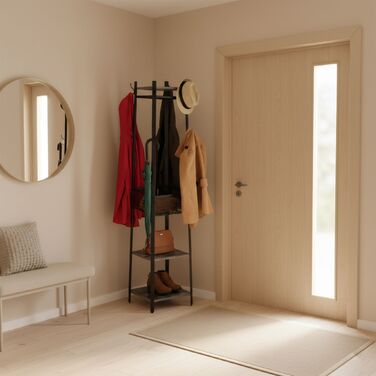 Настінна вішалка Relaxdays з гачками, полицями та кошиком