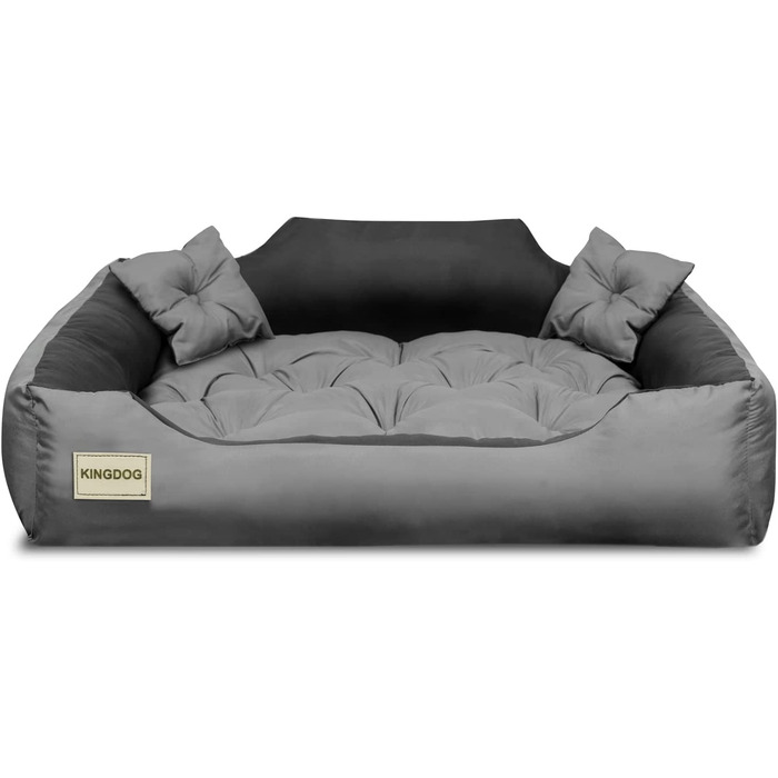 Ліжко для собак KingDog з подушками 75x65 см сіро-чорне