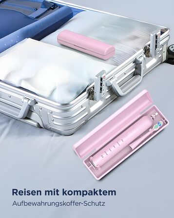 Електрична звукова зубна щітка для дорослих і дітей, 5 режимів чищення, 3 рівні інтенсивності, таймер, 8 насадок, кейс для подорожей, акумуляторна (Рожева, 1 шт.)