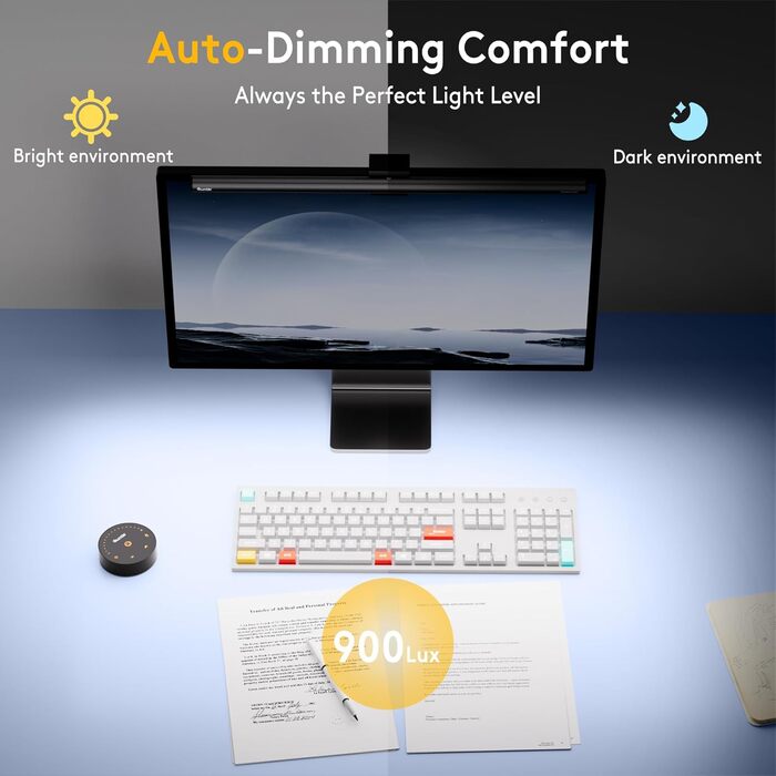 LED-лампа для монітора Quntis з радаром, авто вмикання/вимикання, пультом ДУ, 52 см, регулювання кольору та яскравості, таймер, захист від синього світла, USB-лампа для ПК