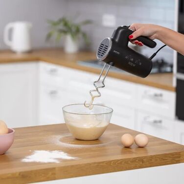 Ручний міксер MPM MMR-23 з 2 вінчиками та 2 гаками для тіста - 6 швидкостей, турбо-режим, 900 Вт, антрацит