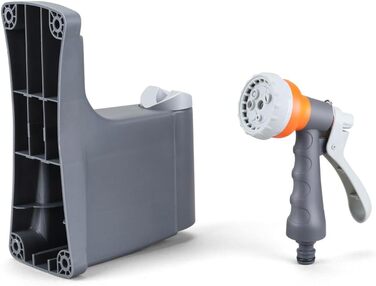 Автоматичний шланг для саду Fuxtec FX-WSA30 – 30 метрів, ½ дюйма, з роликом для стіни, включаючи ручну лійку та з'єднувачі, поворотний на 180°, оранжевий