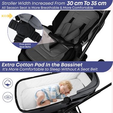 Дитяча коляска 2-в-1 BabyVoyage з люлькою та прогулянковим блоком, поворотні колеса 360°, амортизація, регульована ручка, складна, комплект, колір зелений (темно-сірий)
