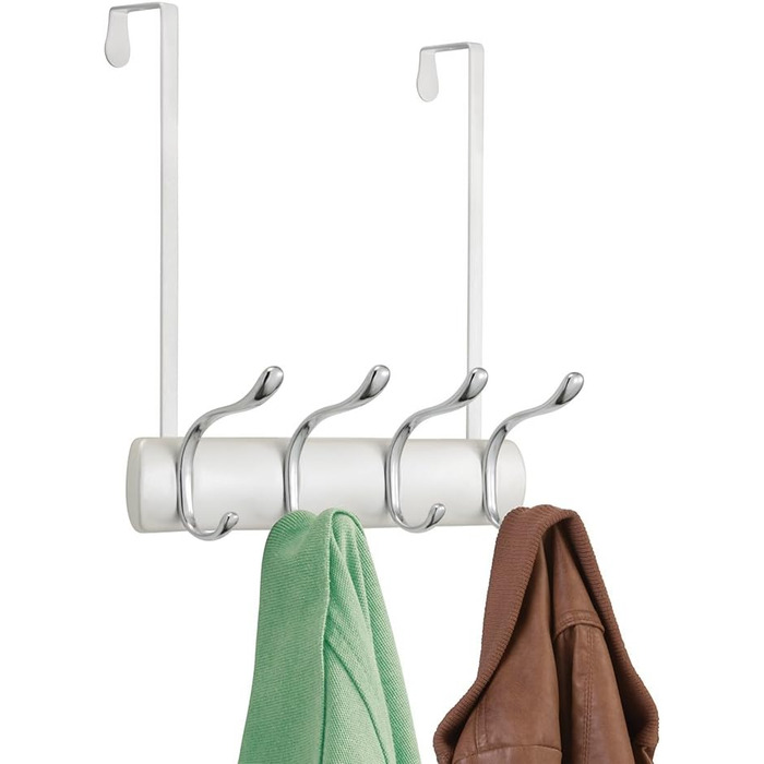 Практична дверна вішалка mDesign - підвісна вішалка з 8 гачками для кухні, передпокою та ванної кімнати - вішалка для зберігання пальто, курток, шарфів і рушників - сірий/сріблястий (перламутрово-білий/сріблястий)