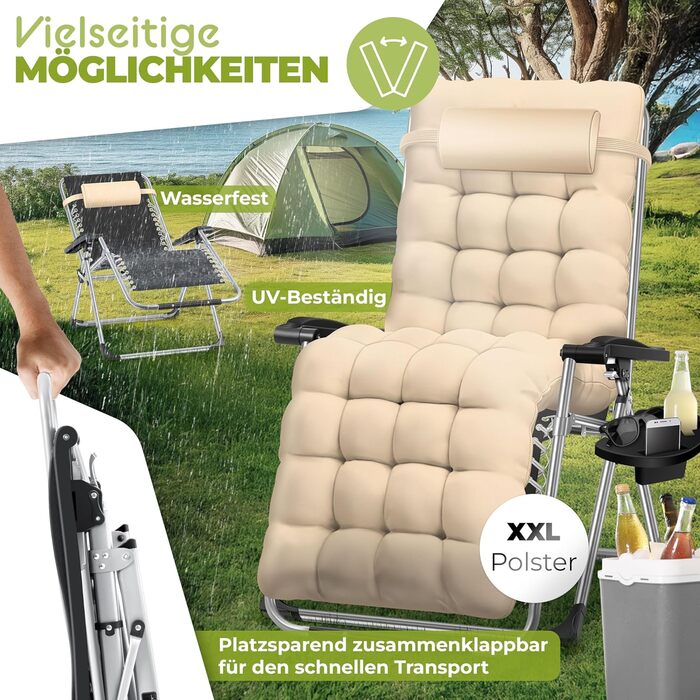 Розкішна лежанка KESSER® для саду: широка, складана, витримує 200 кг, з регульованою спинкою та подушкою для шиї
