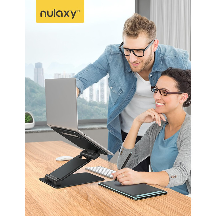 Підставка для ноутбука NULAXY, регульована по висоті, чорна. Сумісна з MacBook та іншими ноутбуками 10-17